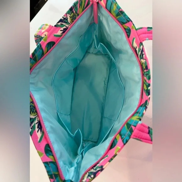 Vera Bradley Quilted Cotton Zip Tote Retired Floral Pink Green Purse - Picture 3 of 3